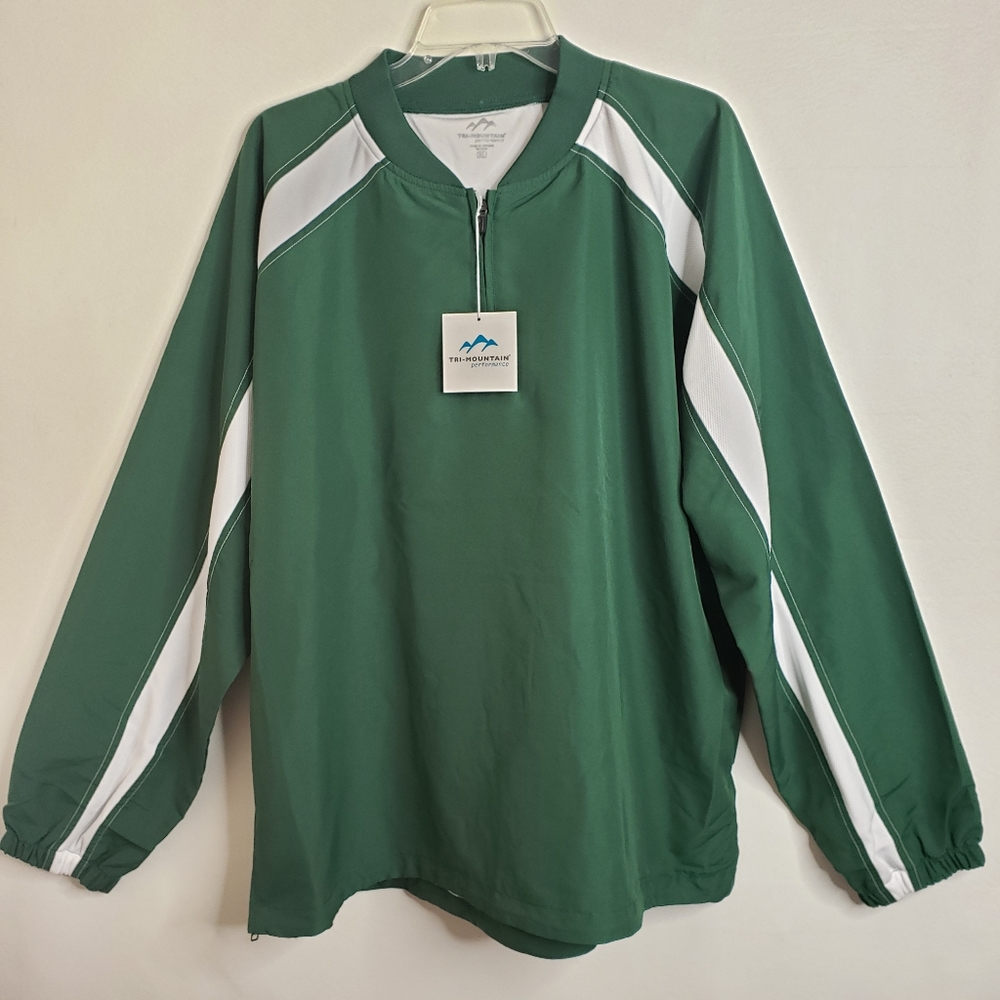 Tri Mountain Performance Windshirt 1/4 Zip Mens XL Green White Light Jacket NWT